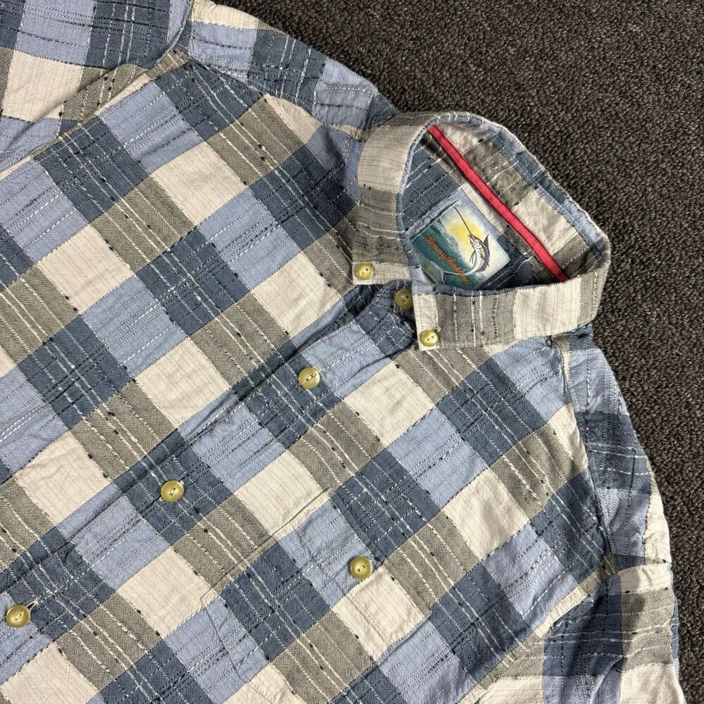 Tommy Bahama Island Modern Fit Silk Cotton Plaid Short Sleeve Button Up Sz Men M